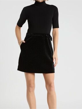 Theory Black Velvet Tie-Waist Mini Dress